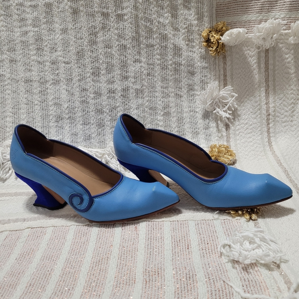 John Fluevog Blue Classy Swirl Pump